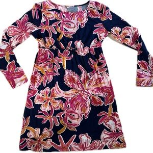 LILLY PULITZER GIRL MY FAN PINK BLUE WHITE SHELL POMPOM RICRAC DRESS